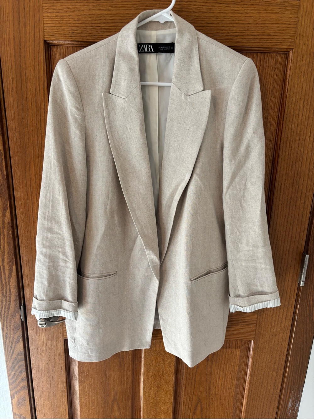 Zara Beige Linen-Blend Blazer - Sz M